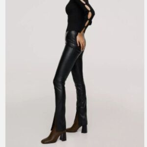 MANGO Women's Leather-Effect Leggings with Split Hems Size S